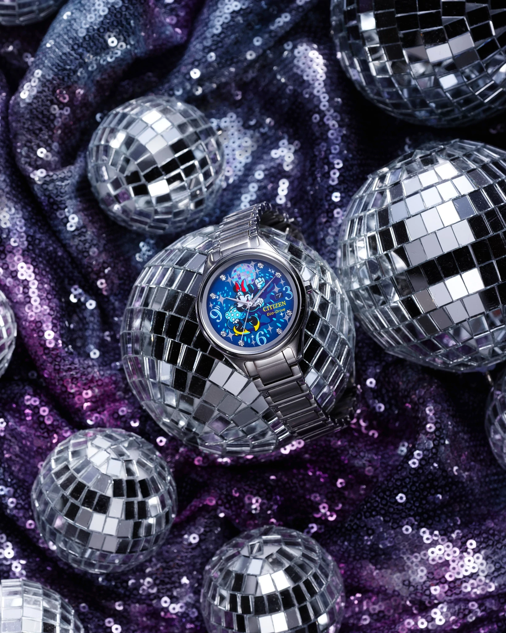 Dancing Minnie Blue Dial Stainless Steel Bracelet FE6106-52W | CITIZEN